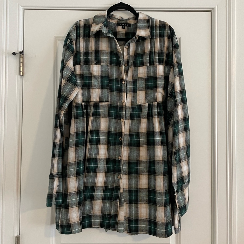 Plaid Babydoll Dress. Fully Functional Buttons. Size L.